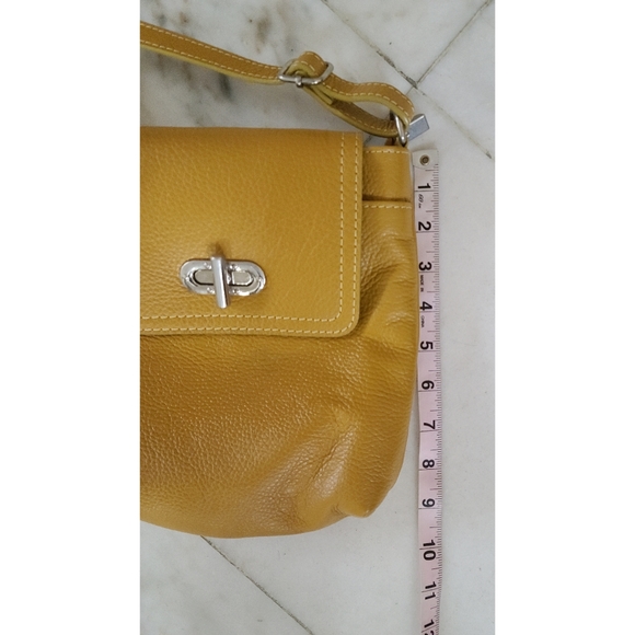 Mustard Yellow Pebbled Leather Small Crossbody Bag - Picture 8 of 11